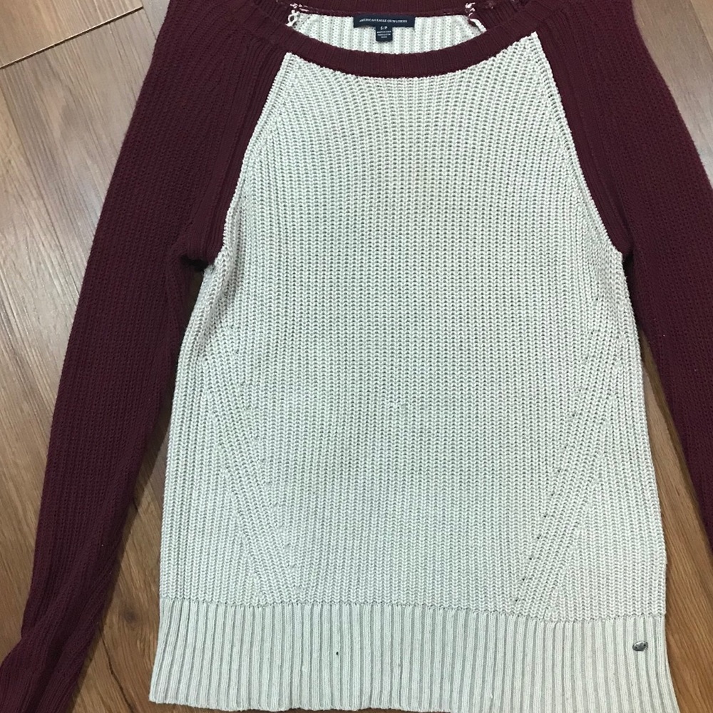 Maroon and Cream Sweater American Eagle